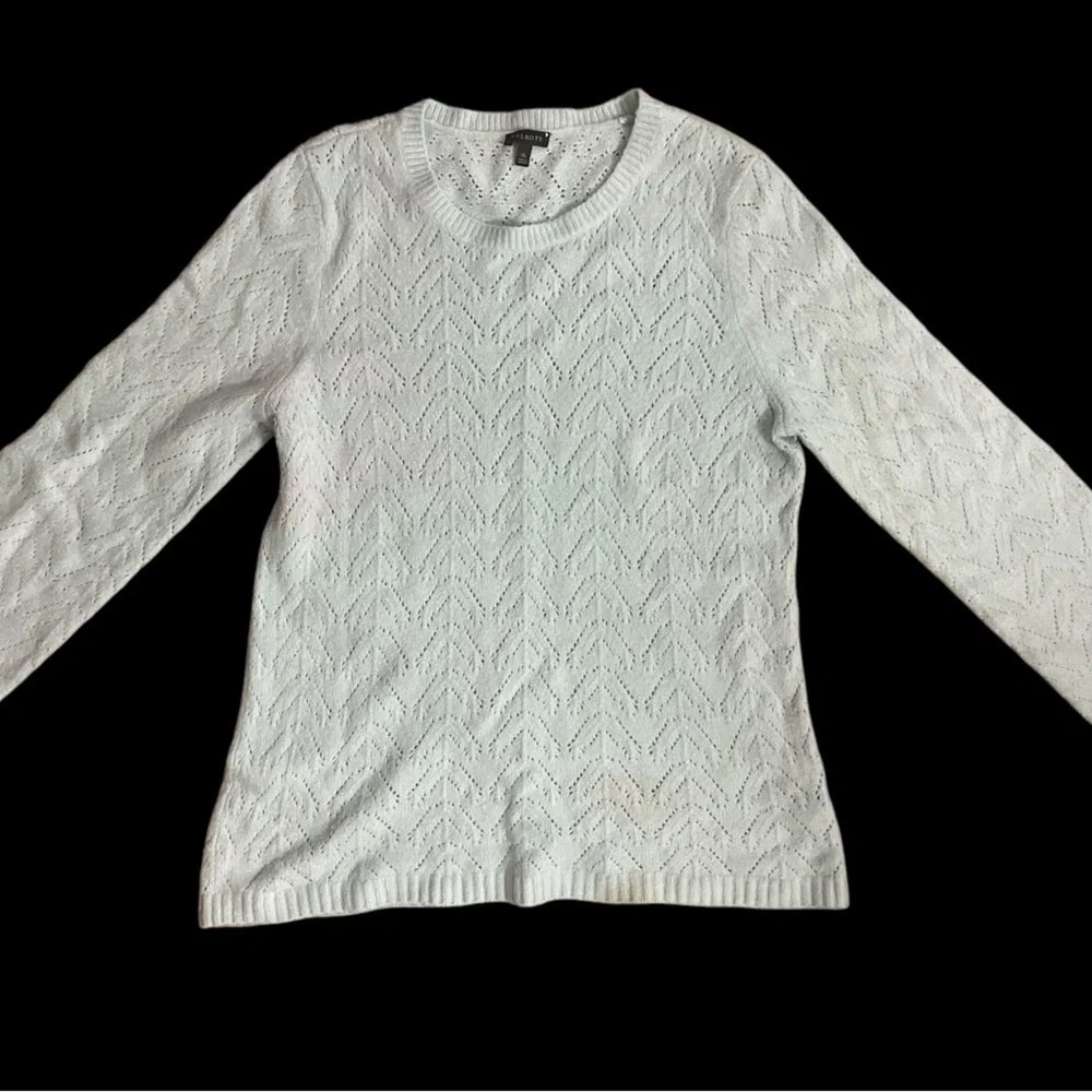 Talbots XL robins egg Tiffany blue pointelle vintage pullover sweater so pretty